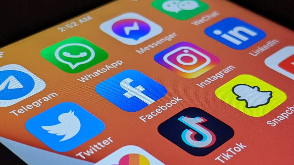 Social media apps on a phone screen