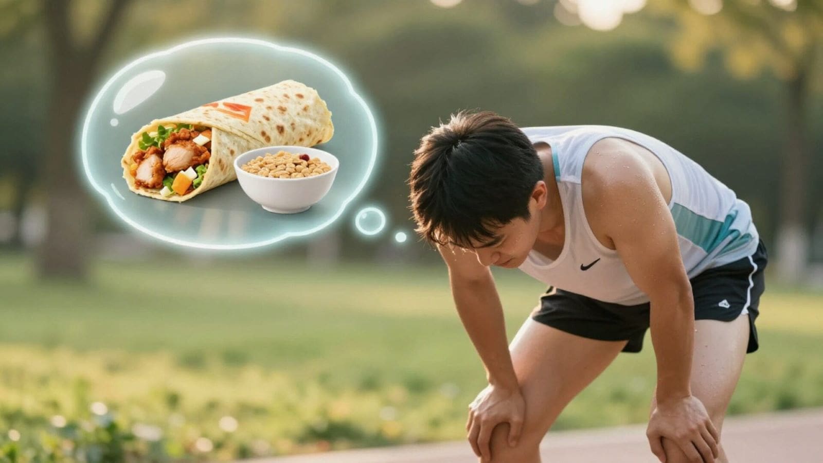 Working out Man thinking of food after exercising